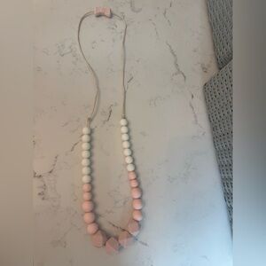 Loulou Lollipop  Pink and White Beaded Teething Necklace